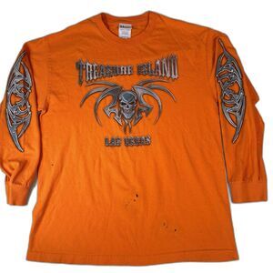 Vintage Treasure Island Las Vegas T Shirt Sz L Pirate Skull Tribal Sleeve Hit
